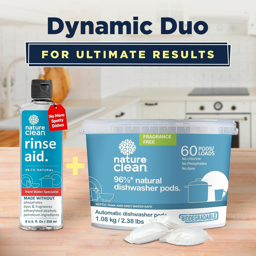 All Natural Dishwasher Rinse Aid Cleaner, Liquid Dishwasher Rinse Agent Spot-Free Glass & Cutlery in Hard Water, Non-Toxic Dish Washer Drying Agent & Stain Remover, 8 Oz/250Ml, Pack of 1
