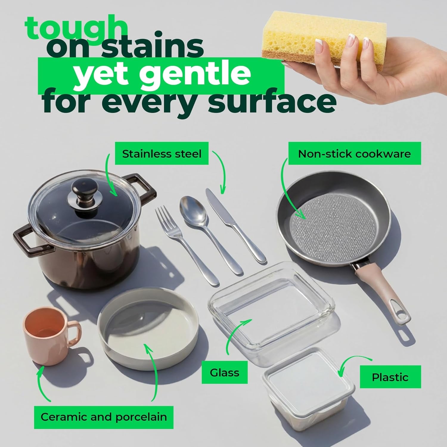 12 Pack Natural Biodegradable Kitchen Sponges - Eco-Friendly, Compostable, Cellulose Dish - Compostable - Biodegradable - Cellulose Sponge