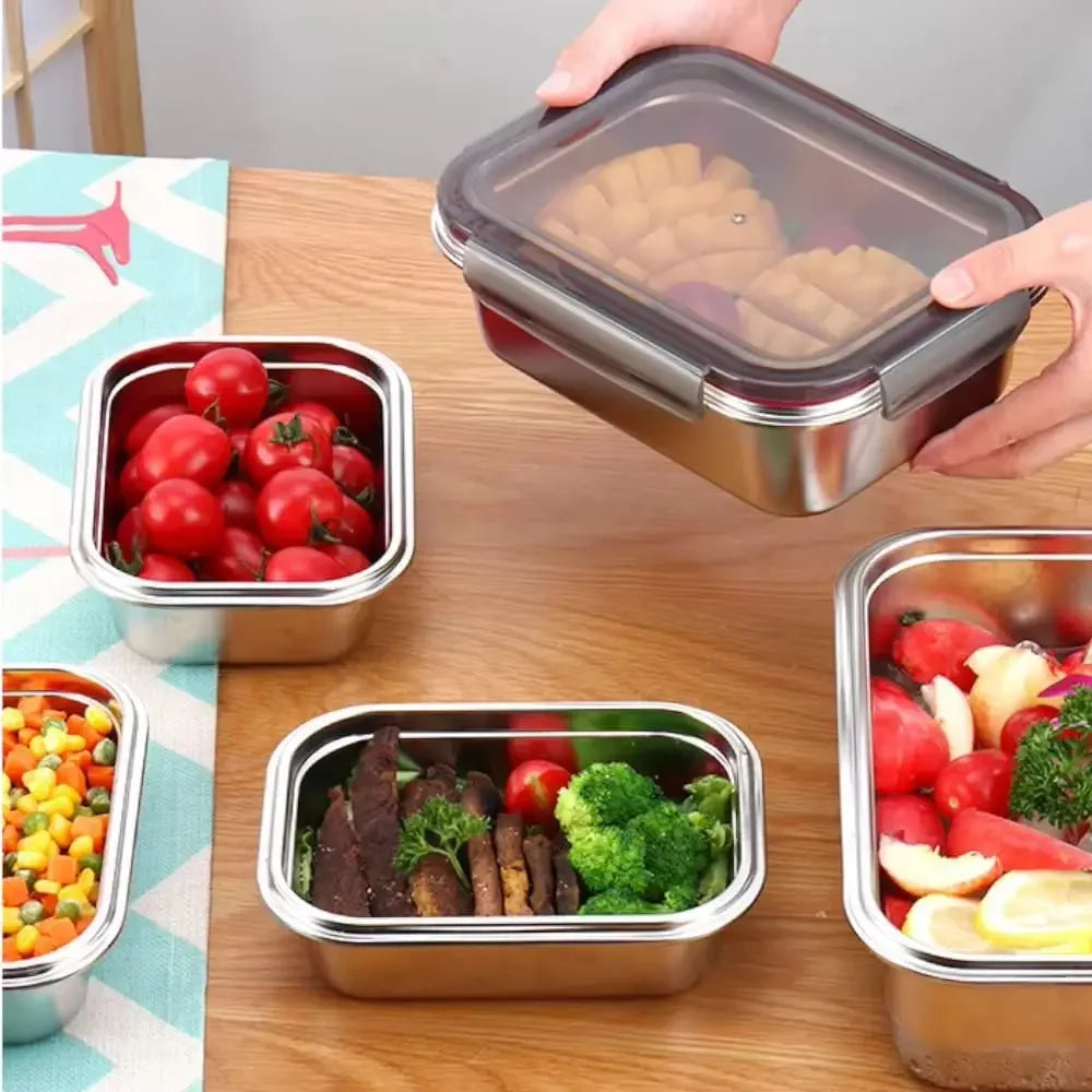 Food Storage Containers Meal Prep Box - 304 Stainless Steel Airtight Leak-Proof Bento Lunch Box, Kitchen Organizer Accessories