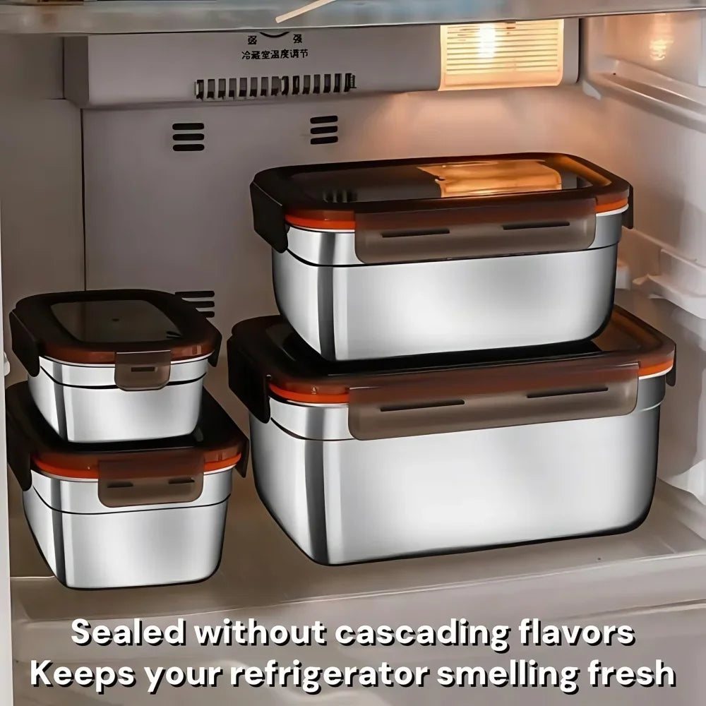 Food Storage Containers Meal Prep Box - 304 Stainless Steel Airtight Leak-Proof Bento Lunch Box, Kitchen Organizer Accessories
