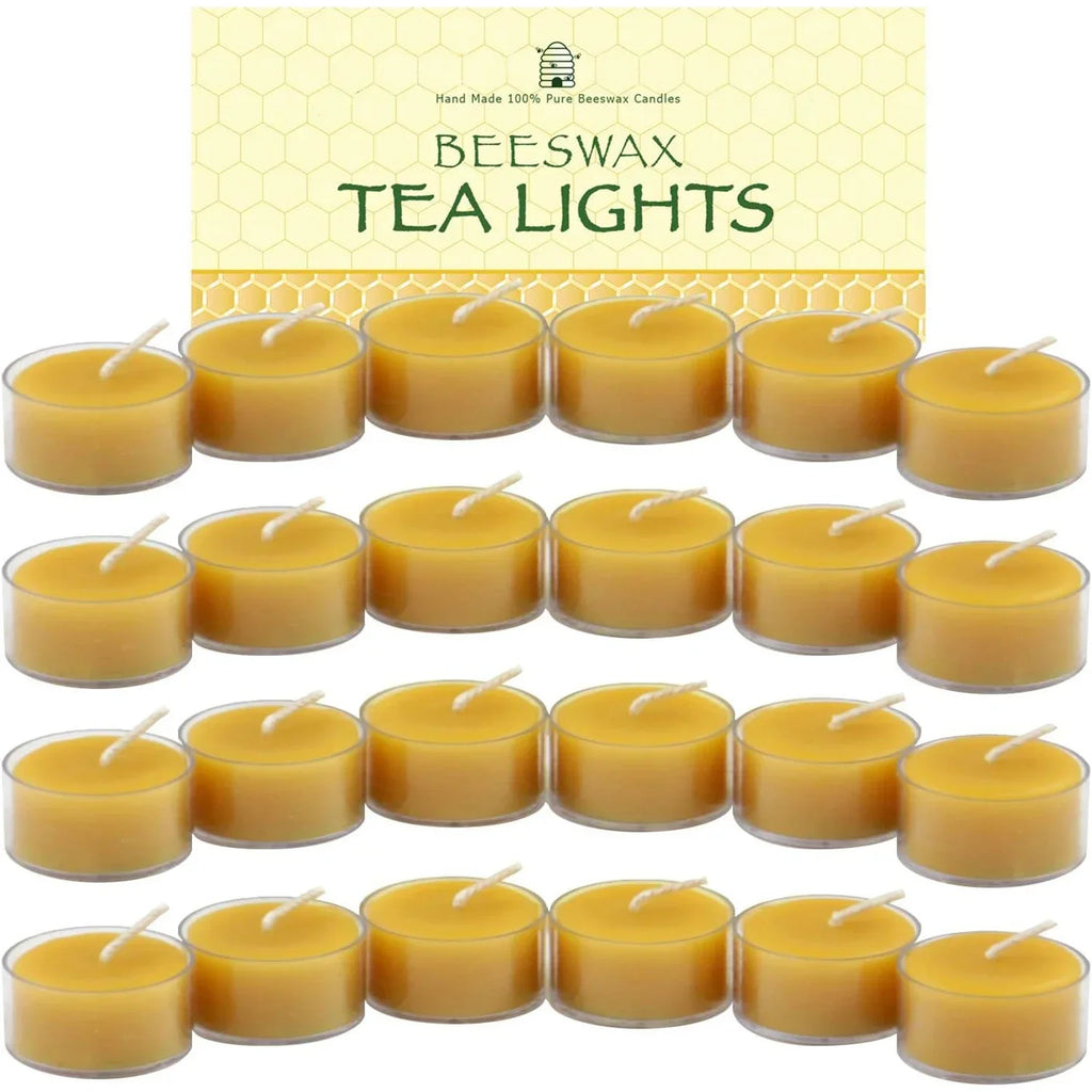 12-48Pcs Natural Beeswax Tea Candles Smokeless Eco-Friendly Candles Xmas Tealight Votive Candle for Home Atmosphere Spa Decor