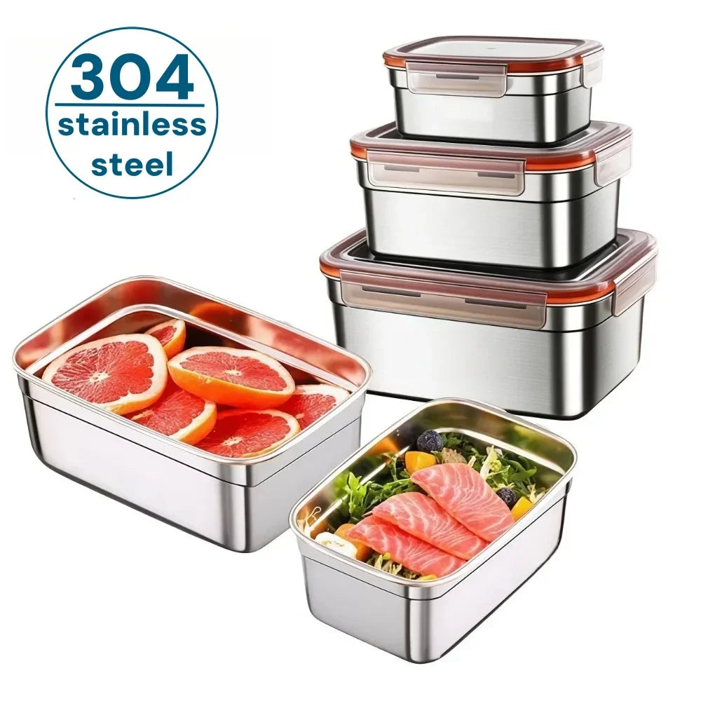 Food Storage Containers Meal Prep Box - 304 Stainless Steel Airtight Leak-Proof Bento Lunch Box, Kitchen Organizer Accessories