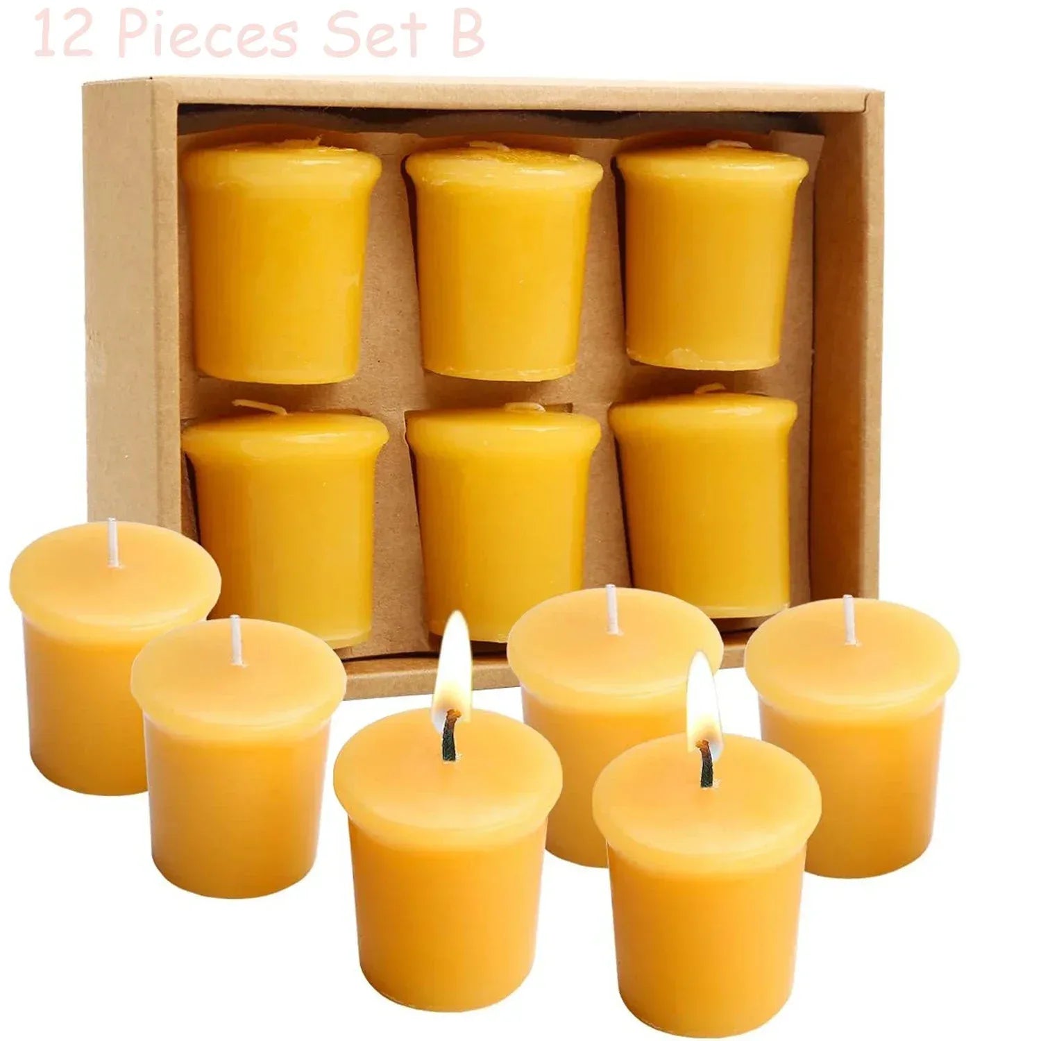 12-48Pcs Natural Beeswax Tea Candles Smokeless Eco-Friendly Candles Xmas Tealight Votive Candle for Home Atmosphere Spa Decor