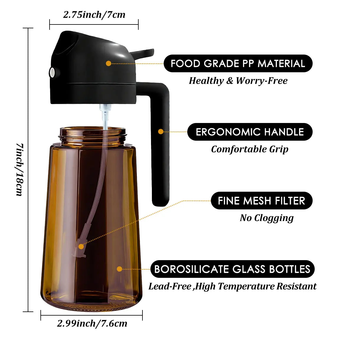 2 in 1 Oil Dispenser for Cooking Kitchen Glass Oil Sprayer 16 Oz Olive Oil Container for Salad and Cooking Needs