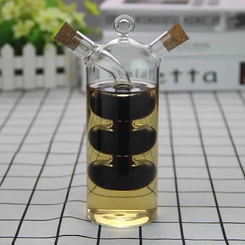 2-In-1 Double Layer Bottle Sauce Oil Vinegar Glass Bottle Condiment Seasoning Sealed Kitchen Storage Bottles Jars Kitchen Tools