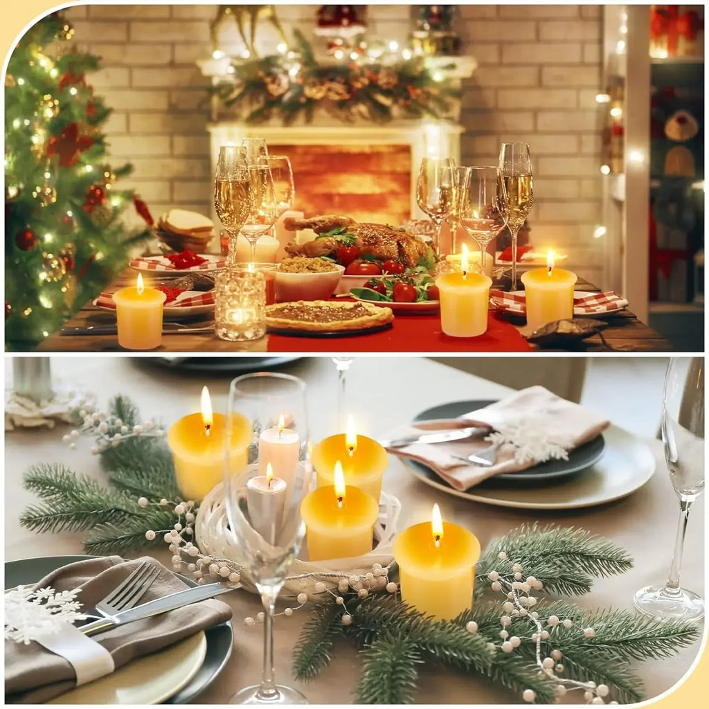 12-48Pcs Natural Beeswax Tea Candles Smokeless Eco-Friendly Candles Xmas Tealight Votive Candle for Home Atmosphere Spa Decor