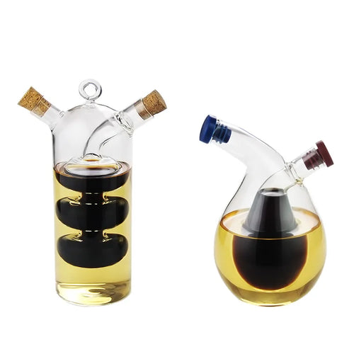 2-In-1 Double Layer Bottle Sauce Oil Vinegar Glass Bottle Condiment Seasoning Sealed Kitchen Storage Bottles Jars Kitchen Tools
