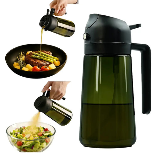 2 in 1 Oil Dispenser for Cooking Kitchen Glass Oil Sprayer 16 Oz Olive Oil Container for Salad and Cooking Needs