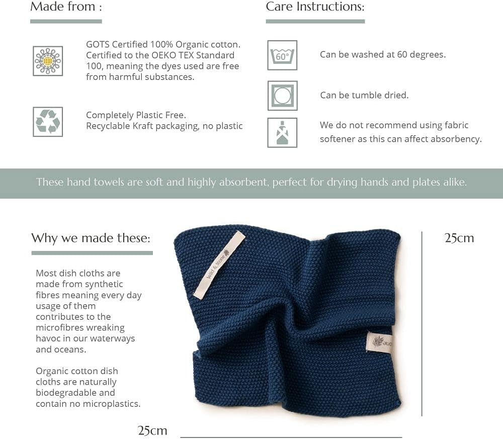 | Organic Cotton Dish Cloth | Eco-Friendly Kitchen Cloth | Biodegradable & Compostable Cleaning Cloth | Ocean