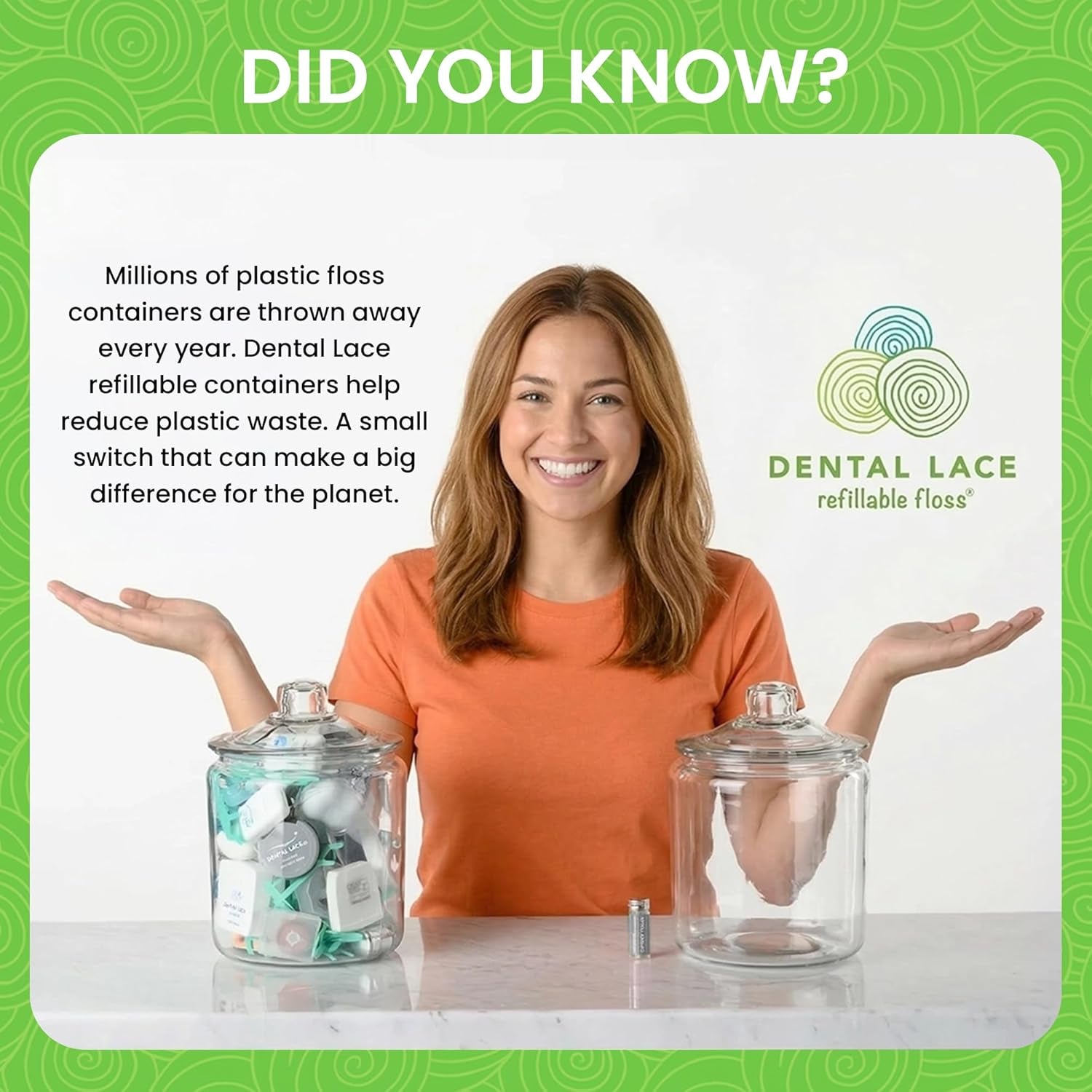 Refillable Silk Dental Floss - 100% Silk Floss with Mint Flavor, PFAS & PTFE Free - Includes 1 Refillable Glass Floss Container and 2 Spools (Total 60 Yards) - Recyclable Packaging