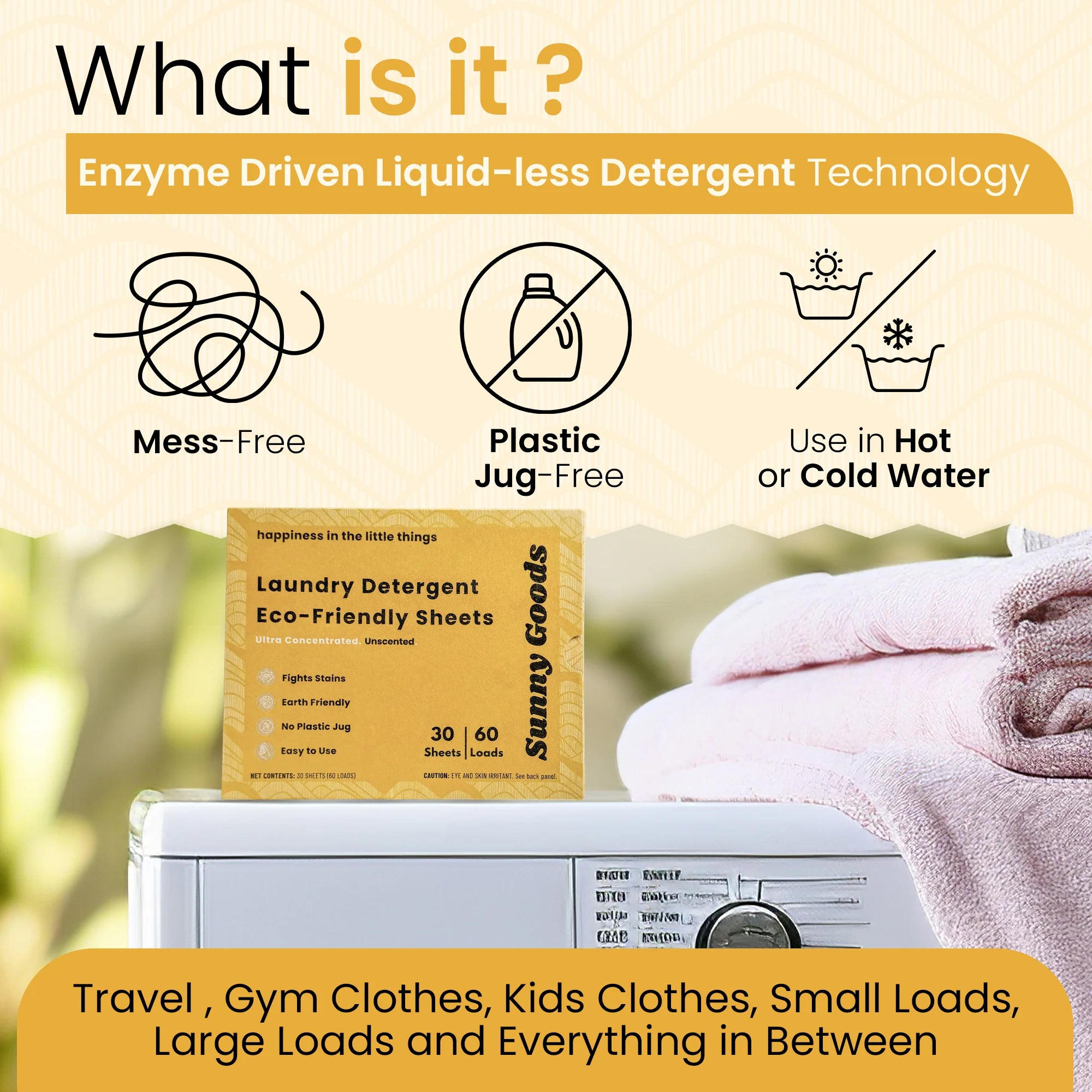 Sunny Goods Eco-Friendly Laundry Detergent Sheets with Plant Derived Enzymes
