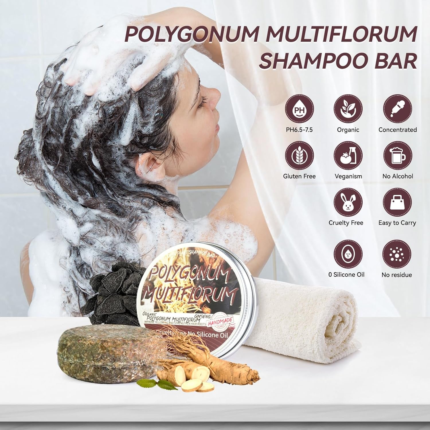 Hair Darkening Shampoo Bar, Shouwu Blackening Shampoo Soap for Gray Hair, All Nature Organic (2 Pack Polygonum Multiflorum for Grey Hair)