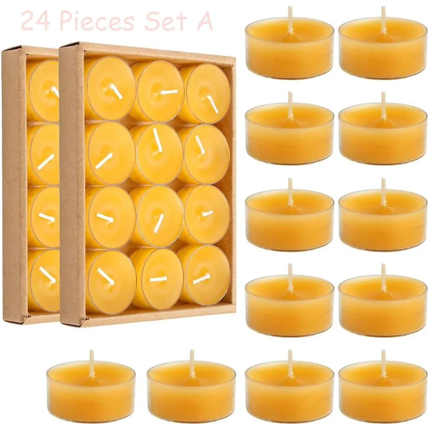 12-48Pcs Natural Beeswax Tea Candles Smokeless Eco-Friendly Candles Xmas Tealight Votive Candle for Home Atmosphere Spa Decor