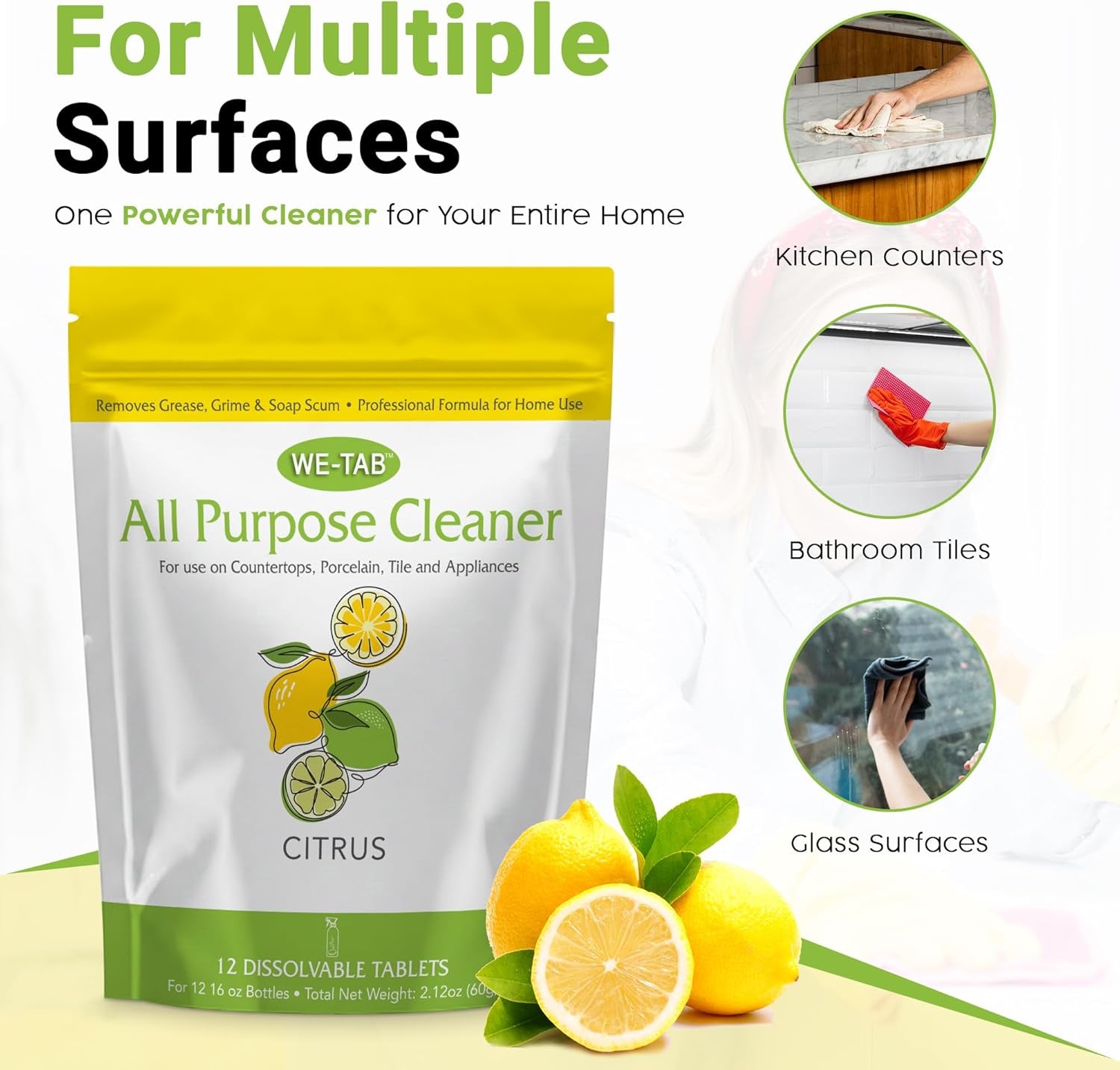 All Purpose Cleaner Concentrate Refill, Multi Surface Clean Refill, Non-Toxic Cleaning Tablets 12-Pack. Makes 192 Fl Oz (12X16Fl Oz) Bottles of Spray Cleaner for Household, Bathroom & Kitchen Cleaning