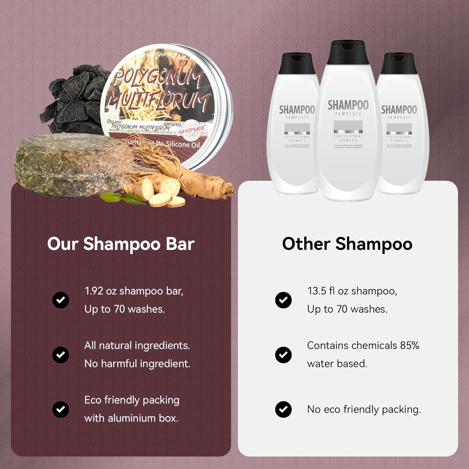 Hair Darkening Shampoo Bar, Shouwu Blackening Shampoo Soap for Gray Hair, All Nature Organic (2 Pack Polygonum Multiflorum for Grey Hair)