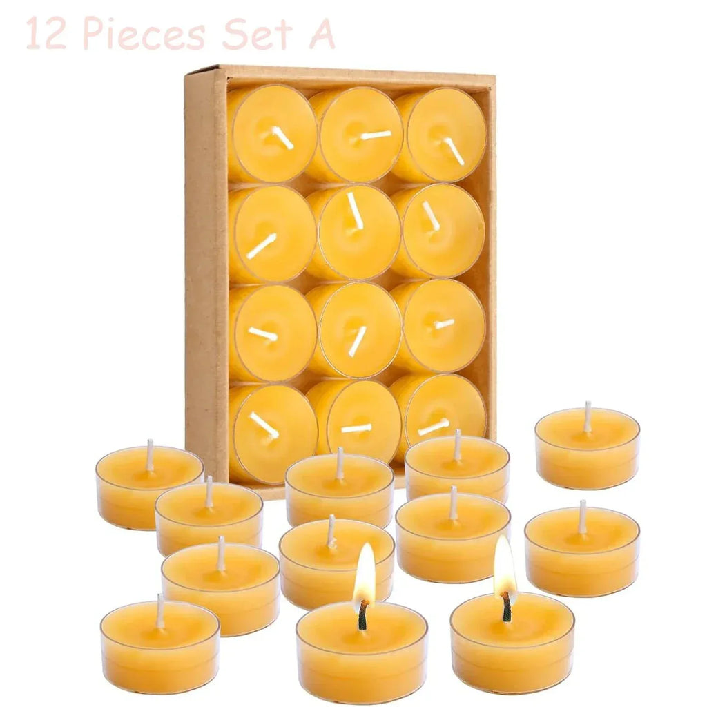 12-48Pcs Natural Beeswax Tea Candles Smokeless Eco-Friendly Candles Xmas Tealight Votive Candle for Home Atmosphere Spa Decor