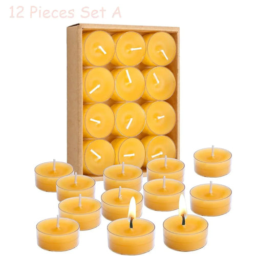 12-48Pcs Natural Beeswax Tea Candles Smokeless Eco-Friendly Candles Xmas Tealight Votive Candle for Home Atmosphere Spa Decor