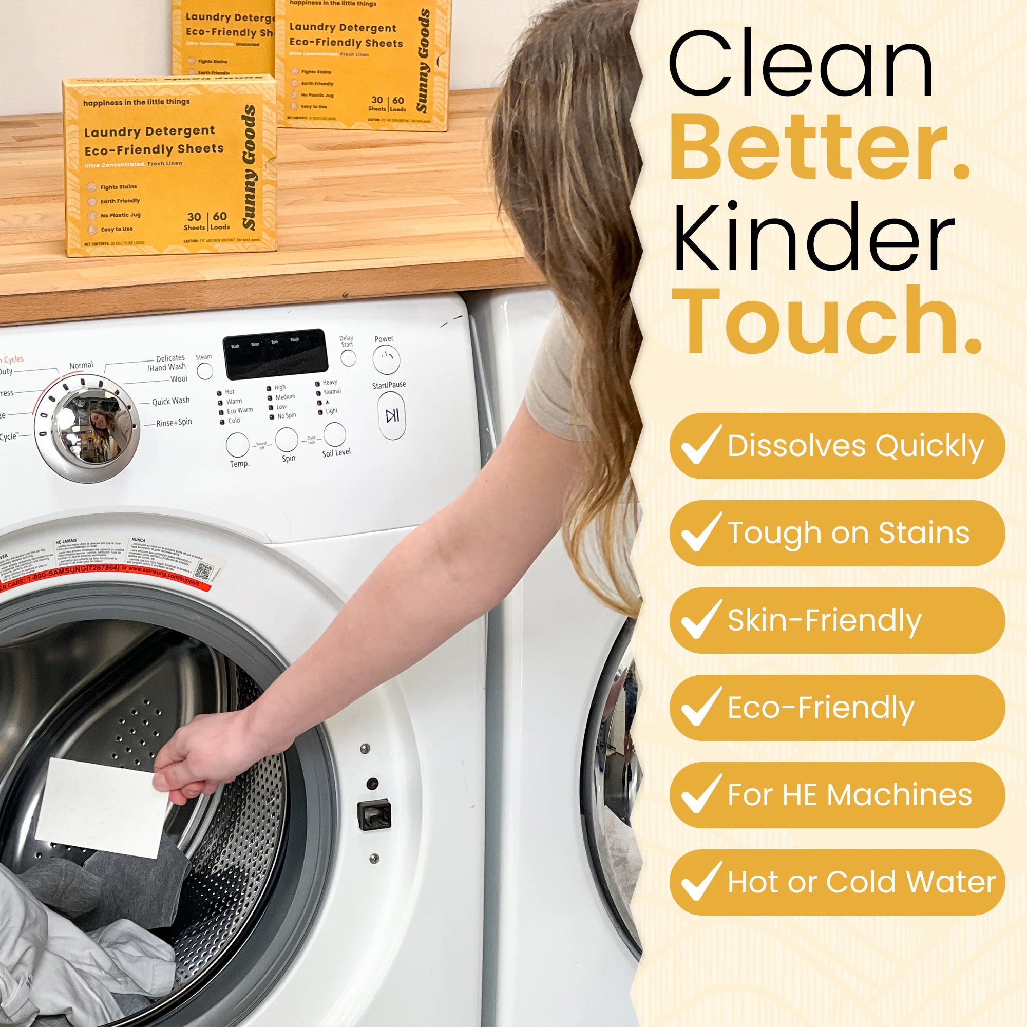 Sunny Goods Eco-Friendly Laundry Detergent Sheets with Plant Derived Enzymes