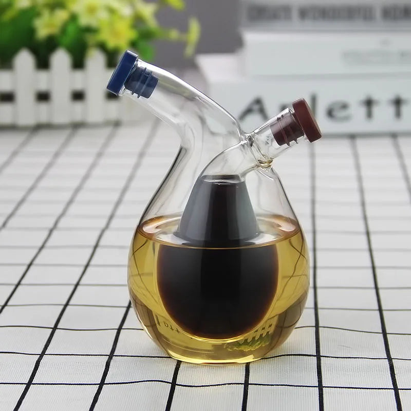 2-In-1 Double Layer Bottle Sauce Oil Vinegar Glass Bottle Condiment Seasoning Sealed Kitchen Storage Bottles Jars Kitchen Tools