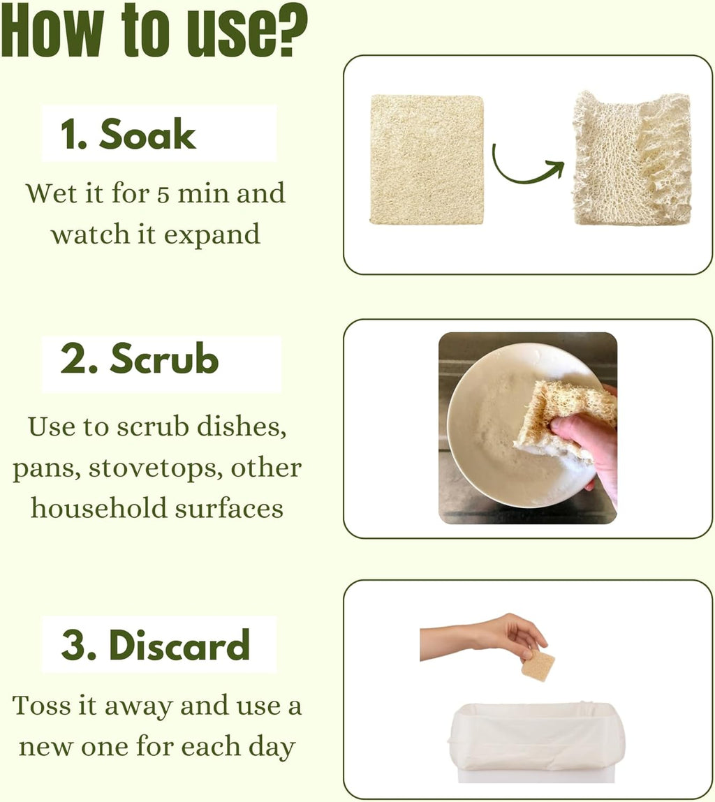 Natural Loofah Dish Sponge (Pack 30) Multipurpose Dish Sponges - 100% Biodegradable Compostable Dishwashing Scouring Pad Zero Waste (2.75" X 2.75" Each)